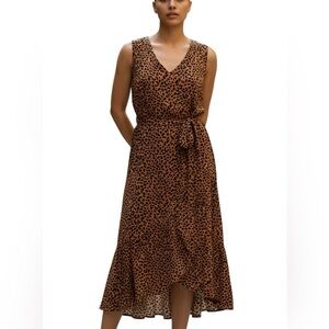 APT. 9 Maxi Dress Size Large Brown Black Leopard Print Sleeveless V-Neck